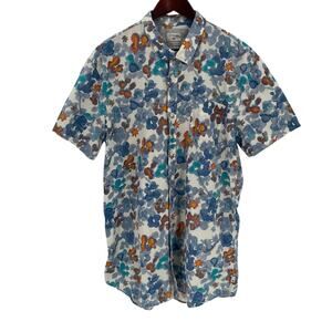 Blue orange floral short sleeve button down shirt Quiksilver mens XXL tall fit